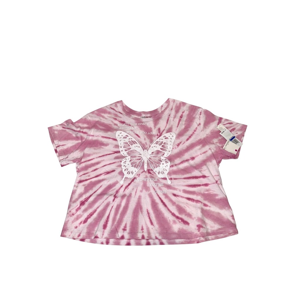 Rebellious One Pink Tie Dye Butterfly Graphic Crop Top Tee XL NWT